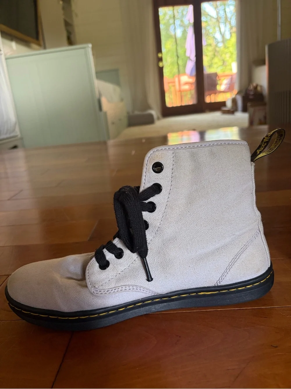 Dr. Martens Light Gray Canvas Chukka Boots with Black Laces